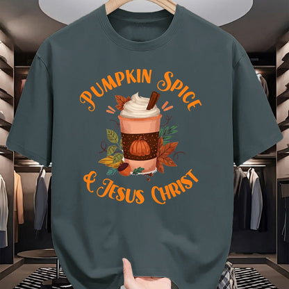 Christian Tee, Christian Faith Unisex T-Shirt/Hoodie/Sweatshirt HLT00 - Fall Season Cute Pumpkin Spice And Jesus Christ Thanksgiving T-Shirt