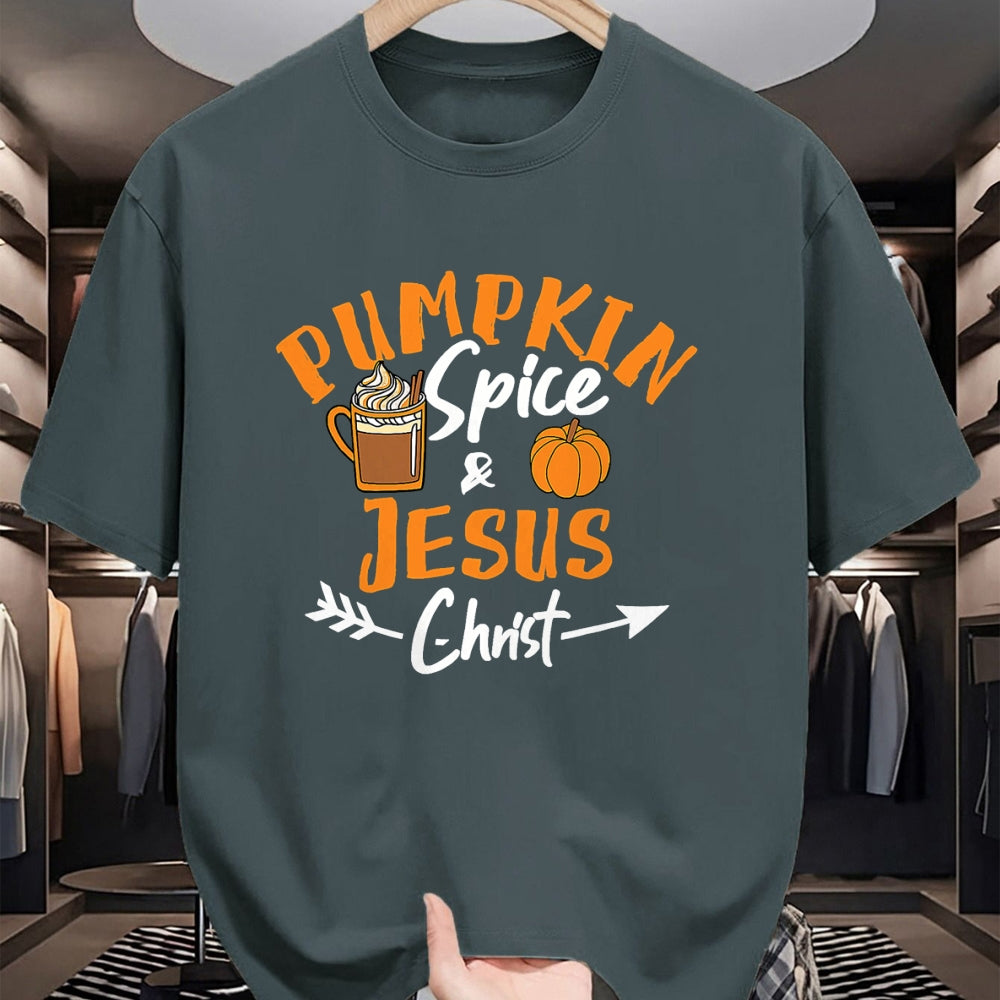 Christian Tee, Christian Faith Unisex T-Shirt/Hoodie/Sweatshirt HLT00 - Halloween Christian Pumpkin Spice And Jesus Christ Fall Leaf T-Shirt