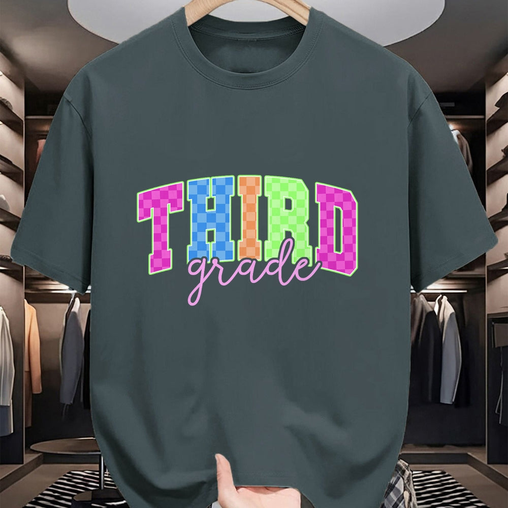 Best Student Shirt, Funny Back To School UnisexT-Shirt/Hoodie/Sweatshirt HLT00 - Back to School Neon Checkered Third Grade, Colorful Teacher T-Shirt