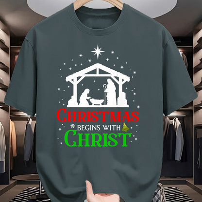 Christian Tee, Christian Faith Unisex T-Shirt/Hoodie/Sweatshirt HLT00 - Christmas Begins With Christ Christian Religious Jesus Xmas T-Shirt