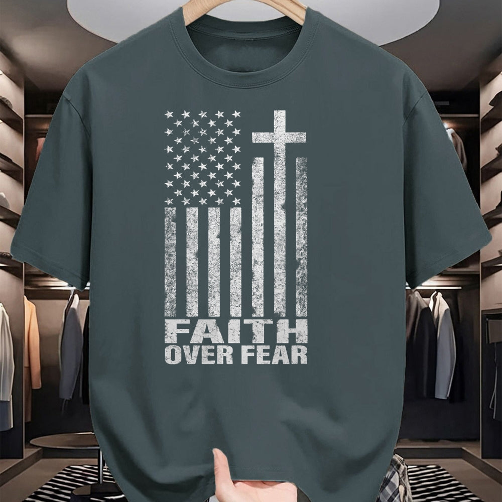 Christian Tee, Christian Faith Unisex T-Shirt/Hoodie/Sweatshirt HLT00 - Faith Over Fear Cool Christian Flag Cross for Men Women Kids Short Sleeve T-Shirt