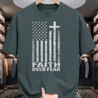 Christian Tee, Christian Faith Unisex T-Shirt/Hoodie/Sweatshirt HLT00 - Faith Over Fear Cool Christian Flag Cross for Men Women Kids Short Sleeve T-Shirt