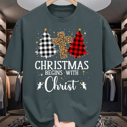 Christian Tee, Christian Faith Unisex T-Shirt/Hoodie/Sweatshirt HLT00 - Christmas Begins With Christ Jesus Cross Christian Christmas T-Shirt