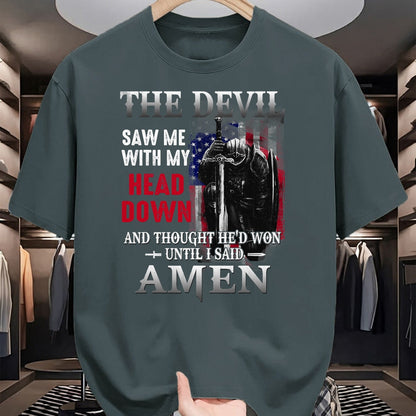 Christian Tee, Christian Faith Unisex T-Shirt/Hoodie/Sweatshirt HLT00 - Devil Saw Me With My Head Thought He_d Won Until I Said Amen T-Shirt