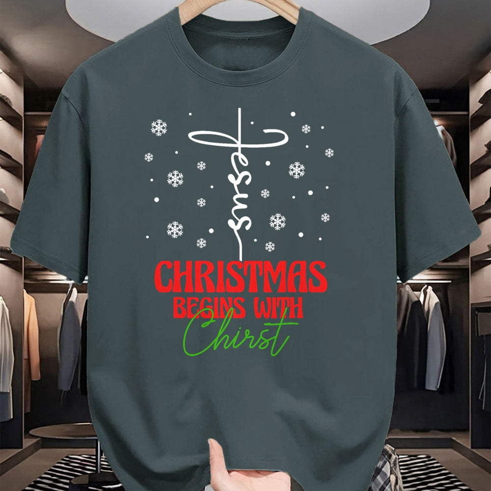 Christian Tee, Christian Faith Unisex T-Shirt/Hoodie/Sweatshirt HLT00 - Christmas Begins With Christ Cross Christian Religious Xmas T-Shirt