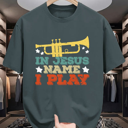 Christian Tee, Christian Faith Unisex T-Shirt/Hoodie/Sweatshirt HLT00 - In Jesus Name I Play Trumpet Christian Music Lover Gift T-Shirt