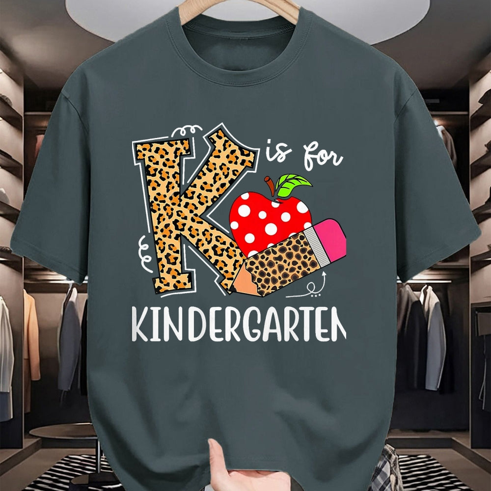 Best Student Shirt, Funny Back To School UnisexT-Shirt/Hoodie/Sweatshirt HLT00 - K is for Kindergarten Teacher Leopard Back to School Children T-Shirt, Men, Black, 3X-Large