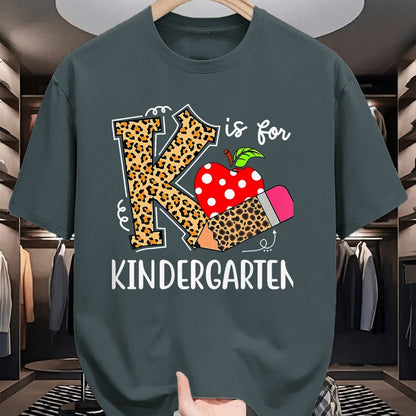 Best Student Shirt, Funny Back To School UnisexT-Shirt/Hoodie/Sweatshirt HLT00 - K is for Kindergarten Teacher Leopard Back to School Children T-Shirt, Men, Black, 3X-Large