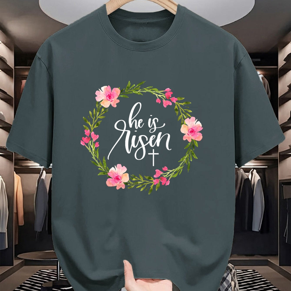 Christian Tee, Christian Faith Unisex T-Shirt/Hoodie/Sweatshirt HLT00 - He is Risen Jesus Christian Happy Easter Floral Wreath Shirt T-Shirt