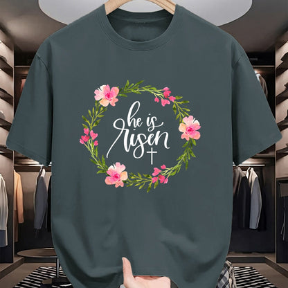 Christian Tee, Christian Faith Unisex T-Shirt/Hoodie/Sweatshirt HLT00 - He is Risen Jesus Christian Happy Easter Floral Wreath Shirt T-Shirt
