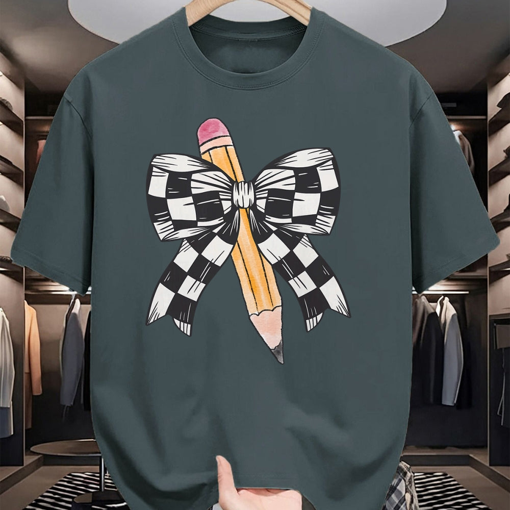 Best Student Shirt, Funny Back To School UnisexT-Shirt/Hoodie/Sweatshirt HLT00 - Back to School Day Checkerboard Coquette Bow Pencil Motivate T-Shirt