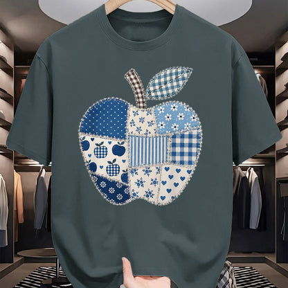 Best Student Shirt, Funny Back To School UnisexT-Shirt/Hoodie/Sweatshirt HLT00 - Blue Patchwork Preppy Apples Back to School Teacher Student T-Shirt