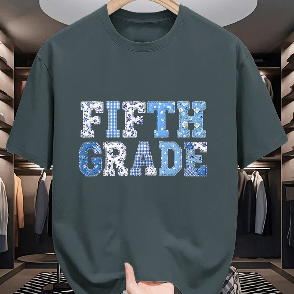 Best Student Shirt, Funny Back To School UnisexT-Shirt/Hoodie/Sweatshirt HLT00 - 5th Fifth Grade Teacher Blue Patchwork Back to School Girls T-Shirt