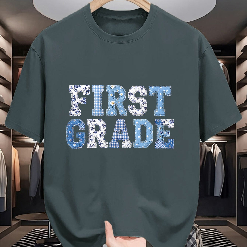 Best Student Shirt, Funny Back To School UnisexT-Shirt/Hoodie/Sweatshirt HLT00 - 1st First Grade Teacher Blue Patchwork Back to School Girls T-Shirt
