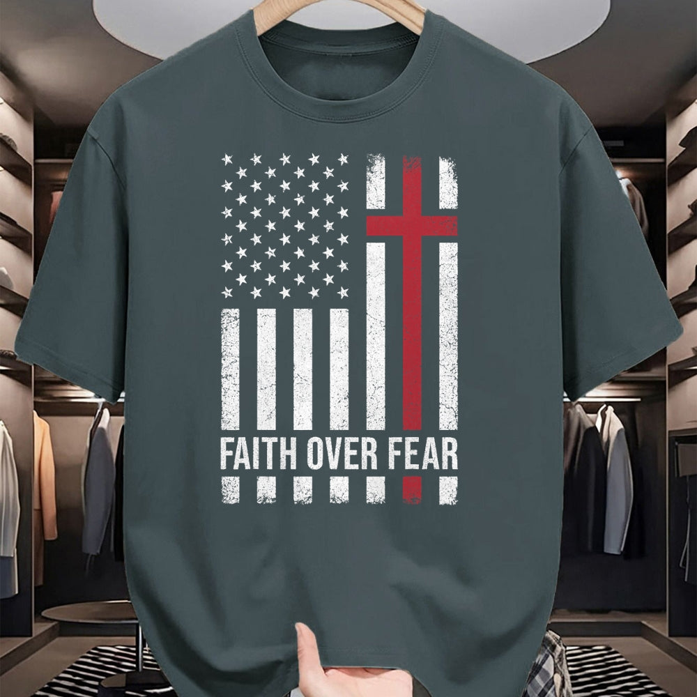 Christian Tee, Christian Faith Unisex T-Shirt/Hoodie/Sweatshirt HLT00 - Christian US USA Flag American Christ Faith Over Fear Cross T-Shirt