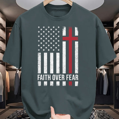 Christian Tee, Christian Faith Unisex T-Shirt/Hoodie/Sweatshirt HLT00 - Christian US USA Flag American Christ Faith Over Fear Cross T-Shirt