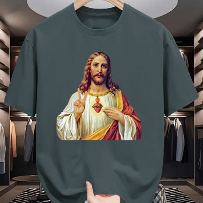 Christian Tee, Christian Faith Unisex T-Shirt/Hoodie/Sweatshirt HLT00 - Jesus Christ Sacred Heart Peace Sign Portrait T-Shirt