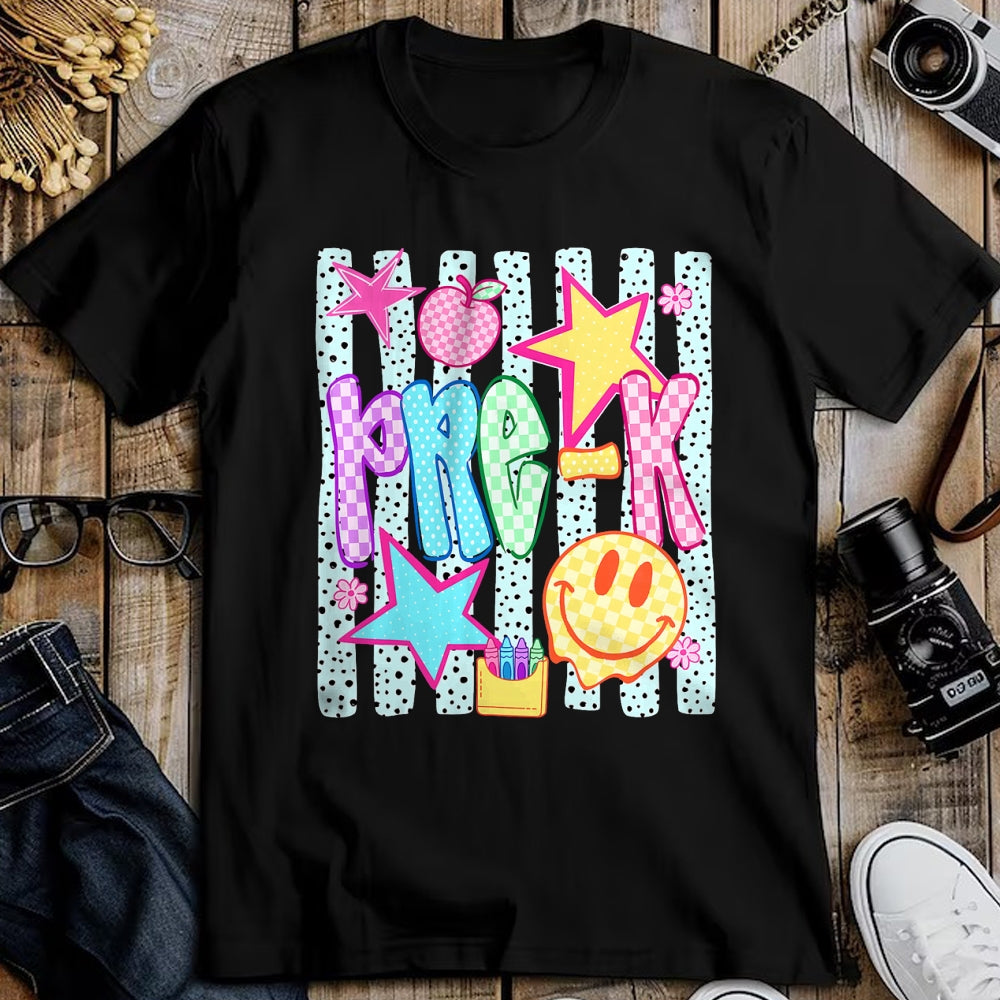 Best Student Shirt, Funny Back To School UnisexT-Shirt/Hoodie/Sweatshirt HLT00 - Back to School Colorful Pre K Checkered Girl Teacher T-Shirt