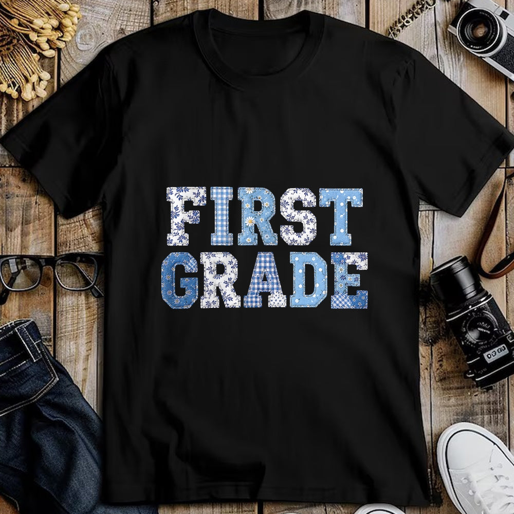 Best Student Shirt, Funny Back To School UnisexT-Shirt/Hoodie/Sweatshirt HLT00 - 1st First Grade Teacher Blue Patchwork Back to School Girls T-Shirt