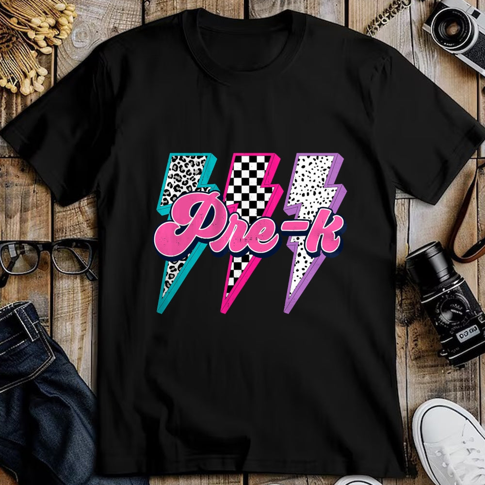 Best Student Shirt, Funny Back To School UnisexT-Shirt/Hoodie/Sweatshirt HLT00 - Girl Checkered Leopard Lightning Back to School Pre-K T-Shirt