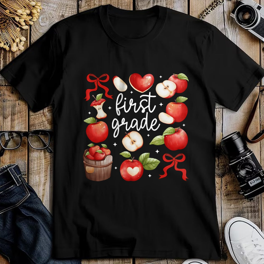 Best Student Shirt, Funny Back To School UnisexT-Shirt/Hoodie/Sweatshirt HLT00 - First Grade Teacher Apple Coquette Bow Fruit Back to School T-Shirt