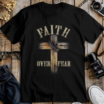 Christian Tee, Christian Faith Unisex T-Shirt/Hoodie/Sweatshirt HLT00 - Faith Over Fear American Christian Cross God Jesus (on back) T-Shirt (1)