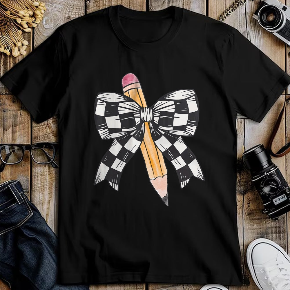 Best Student Shirt, Funny Back To School UnisexT-Shirt/Hoodie/Sweatshirt HLT00 - Back to School Day Checkerboard Coquette Bow Pencil Motivate T-Shirt