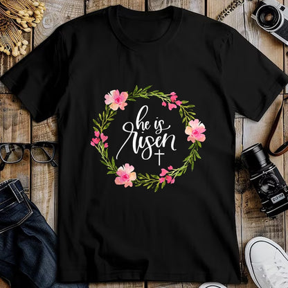 Christian Tee, Christian Faith Unisex T-Shirt/Hoodie/Sweatshirt HLT00 - He is Risen Jesus Christian Happy Easter Floral Wreath Shirt T-Shirt