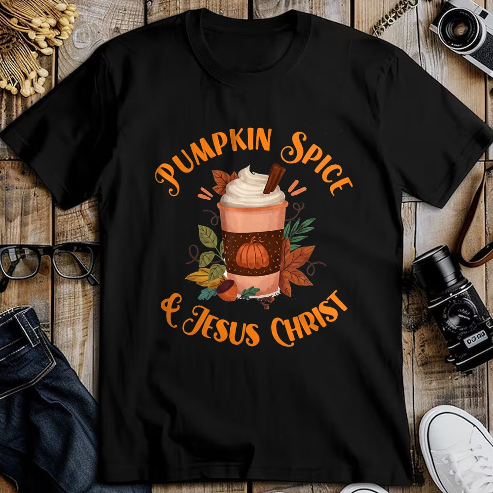 Christian Tee, Christian Faith Unisex T-Shirt/Hoodie/Sweatshirt HLT00 - Fall Season Cute Pumpkin Spice And Jesus Christ Thanksgiving T-Shirt