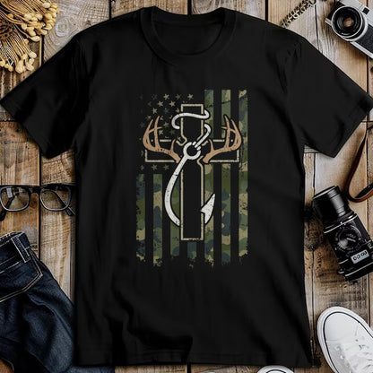 Christian Tee, Christian Faith Unisex T-Shirt/Hoodie/Sweatshirt HLT00 - Hunting Fishing Faith - Christian Hunter Fisherman Camo USA T-Shirt