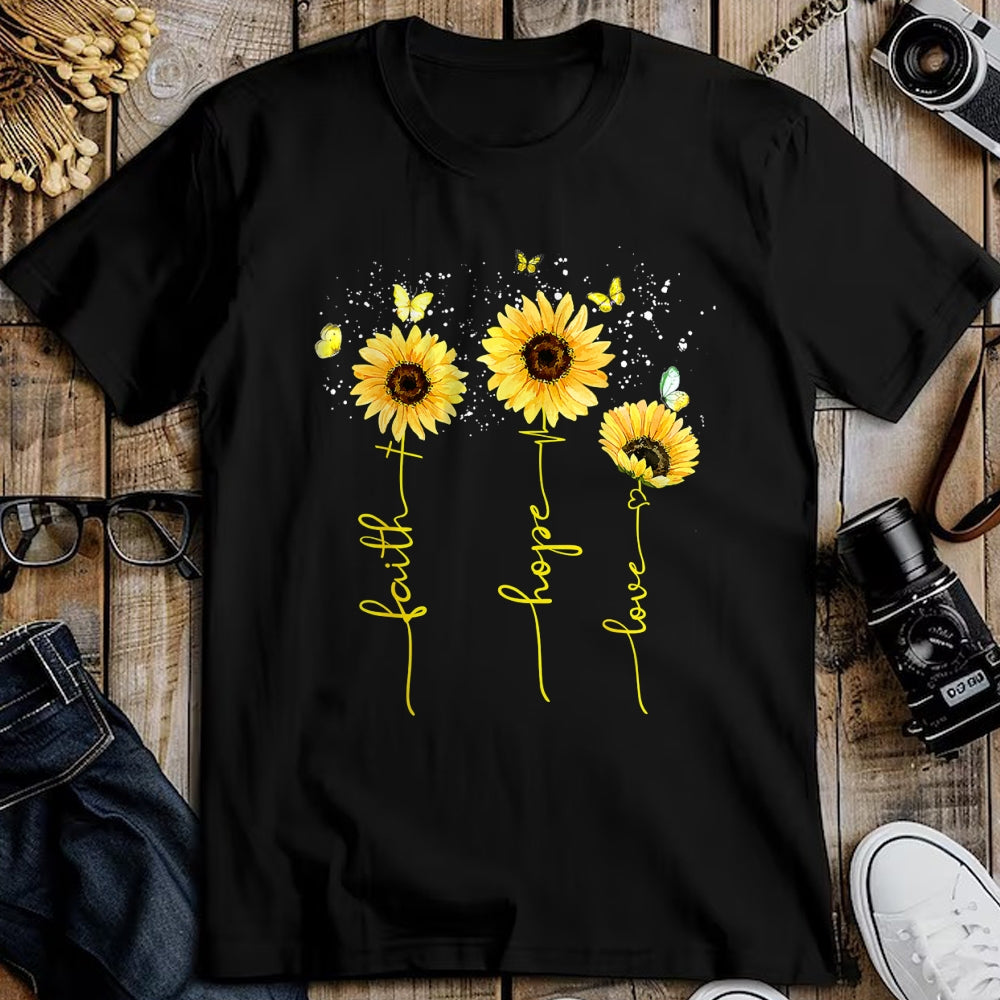 Christian Tee, Christian Faith Unisex T-Shirt/Hoodie/Sweatshirt HLT00 - Christian for Women Sunflower Faith Hope Love T-Shirt