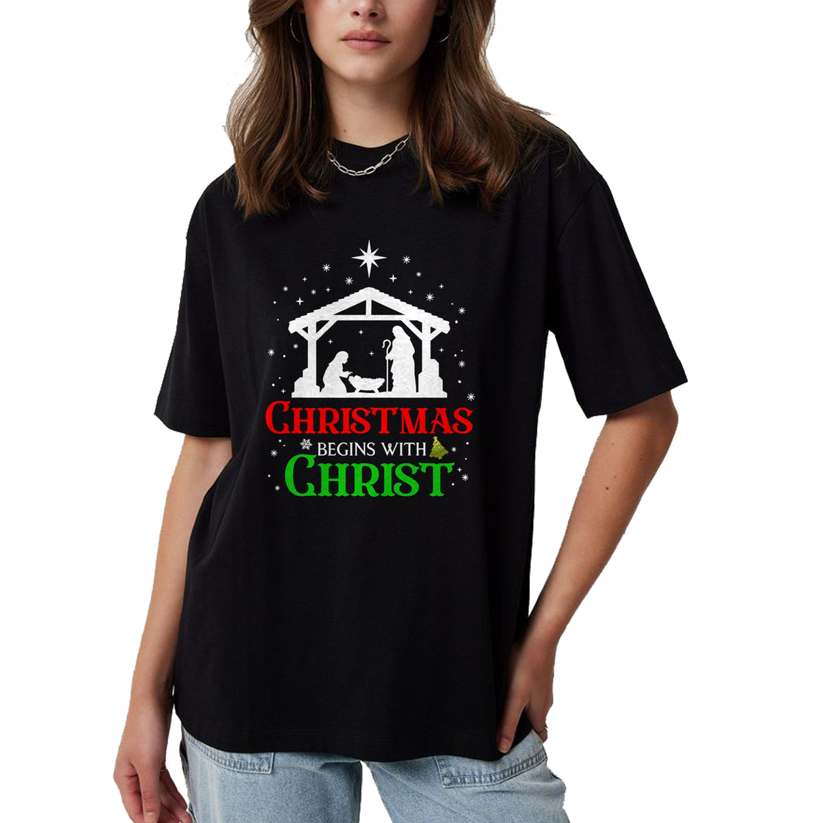 Christian Tee, Christian Faith Unisex T-Shirt/Hoodie/Sweatshirt HLT00 - Christmas Begins With Christ Christian Religious Jesus Xmas T-Shirt