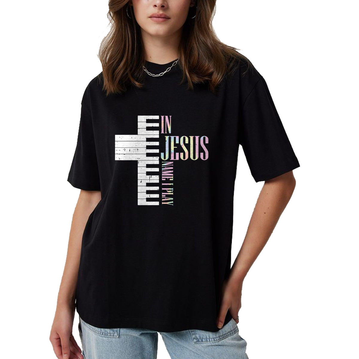 Christian Tee, Christian Faith Unisex T-Shirt/Hoodie/Sweatshirt HLT00 - Jesus Name I Play Piano Christian Pianist Men Women Kids T-Shirt