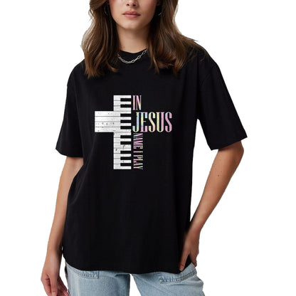 Christian Tee, Christian Faith Unisex T-Shirt/Hoodie/Sweatshirt HLT00 - Jesus Name I Play Piano Christian Pianist Men Women Kids T-Shirt