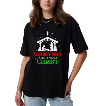Christian Tee, Christian Faith Unisex T-Shirt/Hoodie/Sweatshirt HLT00 - Christmas Begins With Christ Christian Religious Jesus Xmas T-Shirt