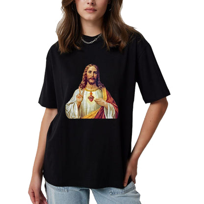 Christian Tee, Christian Faith Unisex T-Shirt/Hoodie/Sweatshirt HLT00 - Jesus Christ Sacred Heart Peace Sign Portrait T-Shirt