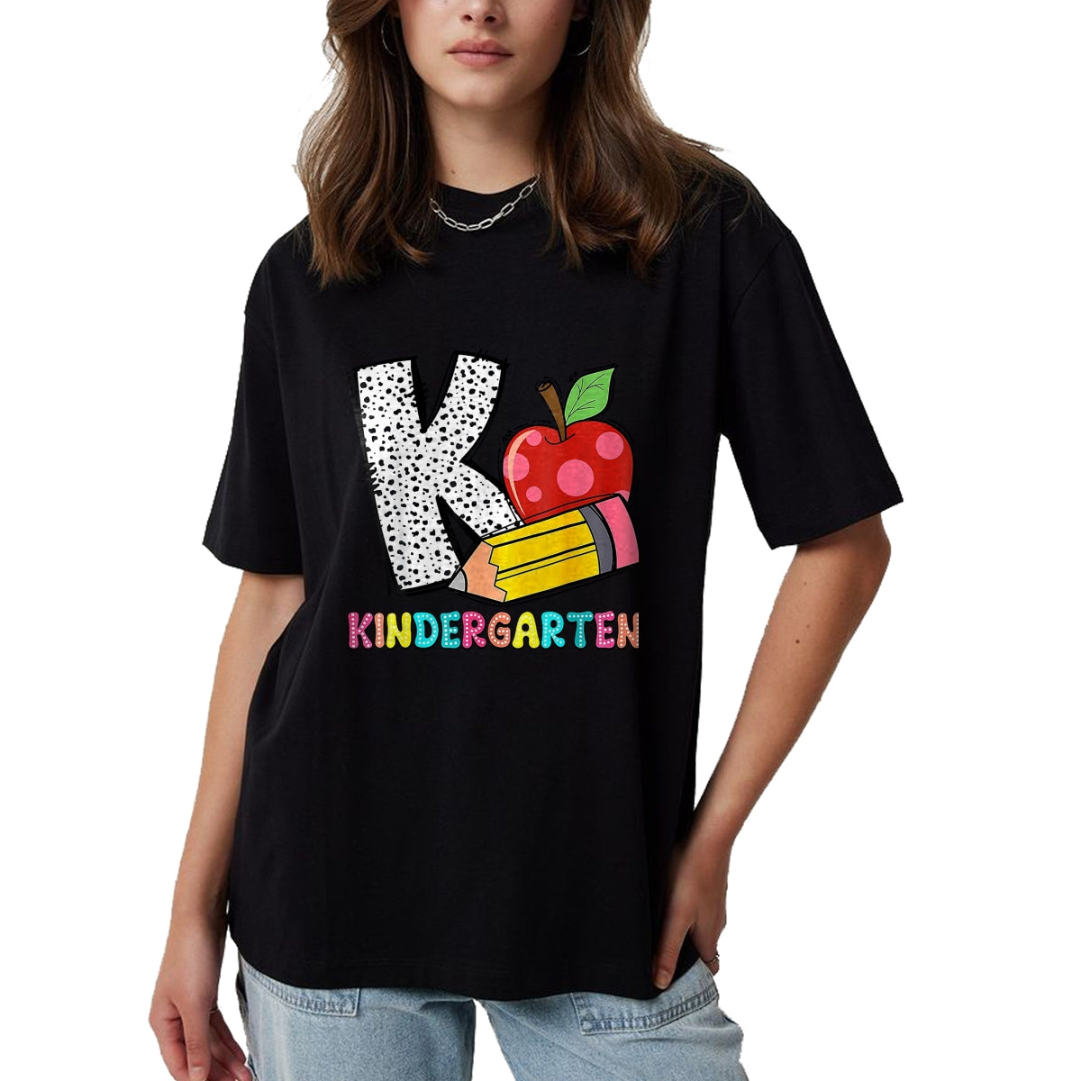 Best Student Shirt, Funny Back To School UnisexT-Shirt/Hoodie/Sweatshirt HLT00 - K is for Kindergarten Teacher Pencil Apple Back to School T-Shirt, Women, Lemon Yellow, Medium