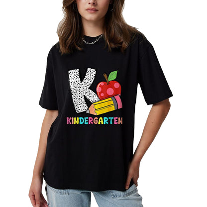 Best Student Shirt, Funny Back To School UnisexT-Shirt/Hoodie/Sweatshirt HLT00 - K is for Kindergarten Teacher Pencil Apple Back to School T-Shirt, Women, Lemon Yellow, Medium