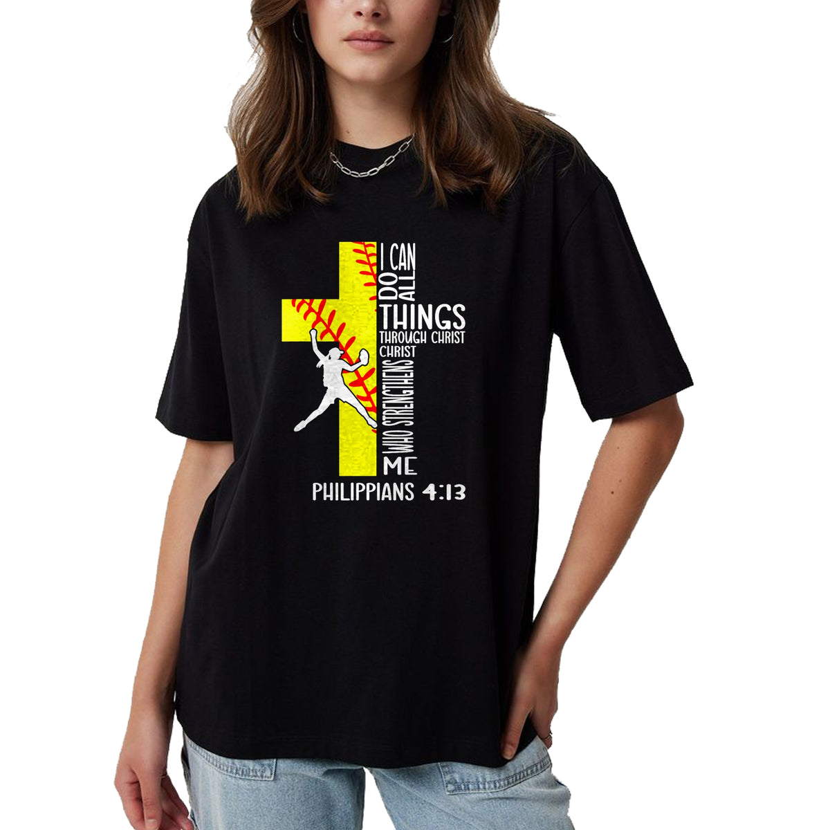 Christian Tee, Christian Faith Unisex T-Shirt/Hoodie/Sweatshirt HLT00 - I Can Do All Things Through Christ Softball Christian Bible T-Shirt