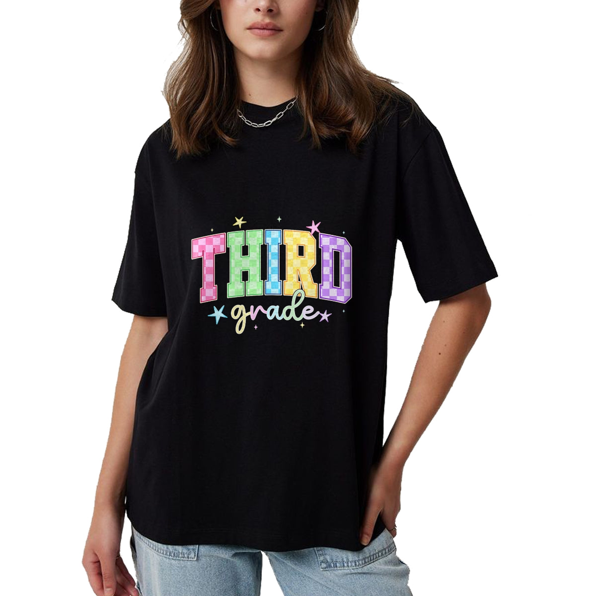 Best Student Shirt, Funny Back To School UnisexT-Shirt/Hoodie/Sweatshirt HLT00 - Back to School Checkered Third Grade Team Teacher Students T-Shirt