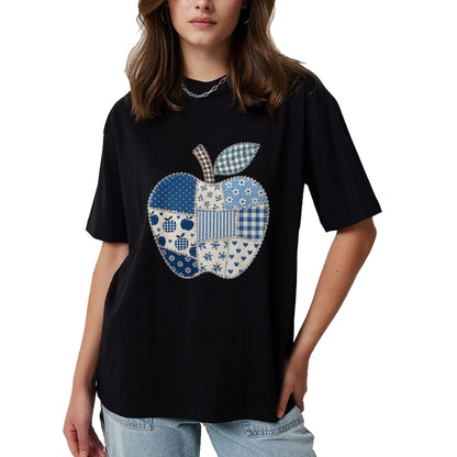 Best Student Shirt, Funny Back To School UnisexT-Shirt/Hoodie/Sweatshirt HLT00 - Blue Patchwork Preppy Apples Back to School Teacher Student T-Shirt