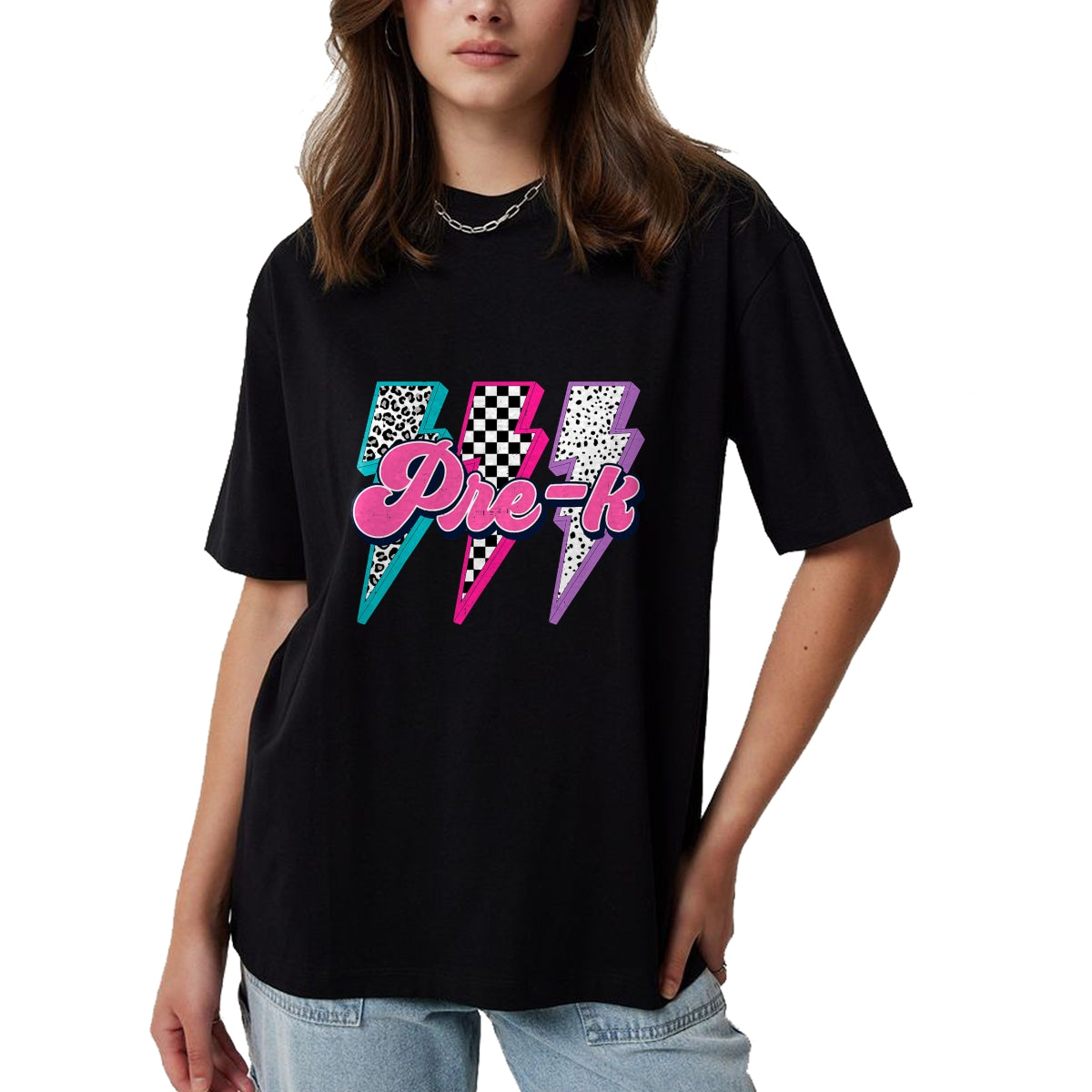 Best Student Shirt, Funny Back To School UnisexT-Shirt/Hoodie/Sweatshirt HLT00 - Girl Checkered Leopard Lightning Back to School Pre-K T-Shirt