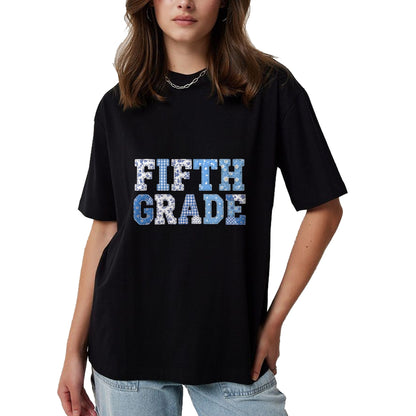 Best Student Shirt, Funny Back To School UnisexT-Shirt/Hoodie/Sweatshirt HLT00 - 5th Fifth Grade Teacher Blue Patchwork Back to School Girls T-Shirt