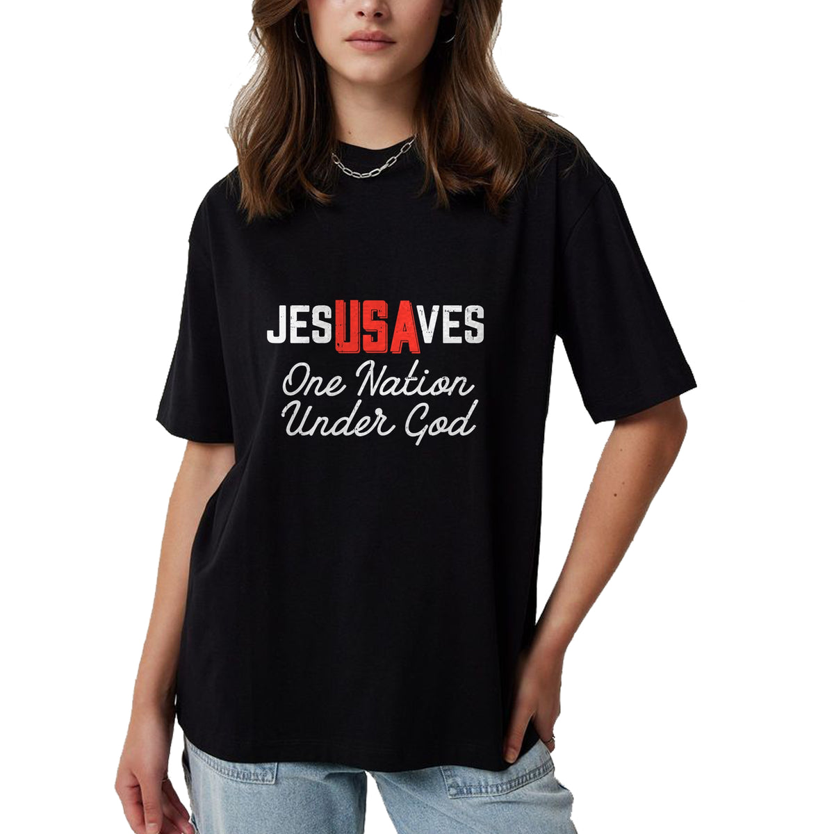 Christian Tee, Christian Faith Unisex T-Shirt/Hoodie/Sweatshirt HLT00 - Jesus Saves USA One Nation Under God Jesus Christian Gift T-Shirt