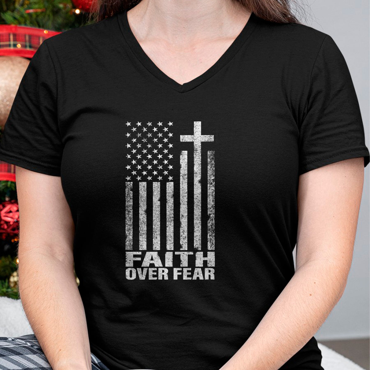 Christian Tee, Christian Faith Unisex T-Shirt/Hoodie/Sweatshirt HLT00 - Faith Over Fear Cool Christian Flag Cross for Men Women Kids Short Sleeve T-Shirt