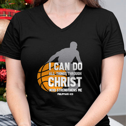 Christian Tee, Christian Faith Unisex T-Shirt/Hoodie/Sweatshirt HLT00 - I Can Do All Things Through Christ Christian Basketball T-Shirt