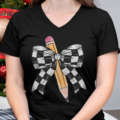 Best Student Shirt, Funny Back To School UnisexT-Shirt/Hoodie/Sweatshirt HLT00 - Back to School Day Checkerboard Coquette Bow Pencil Motivate T-Shirt