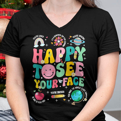 Best Student Shirt, Funny Back To School UnisexT-Shirt/Hoodie/Sweatshirt HLT00 - Happy to See Your Face Teacher Back to School T-Shirt, Women, Orange, XX-Large