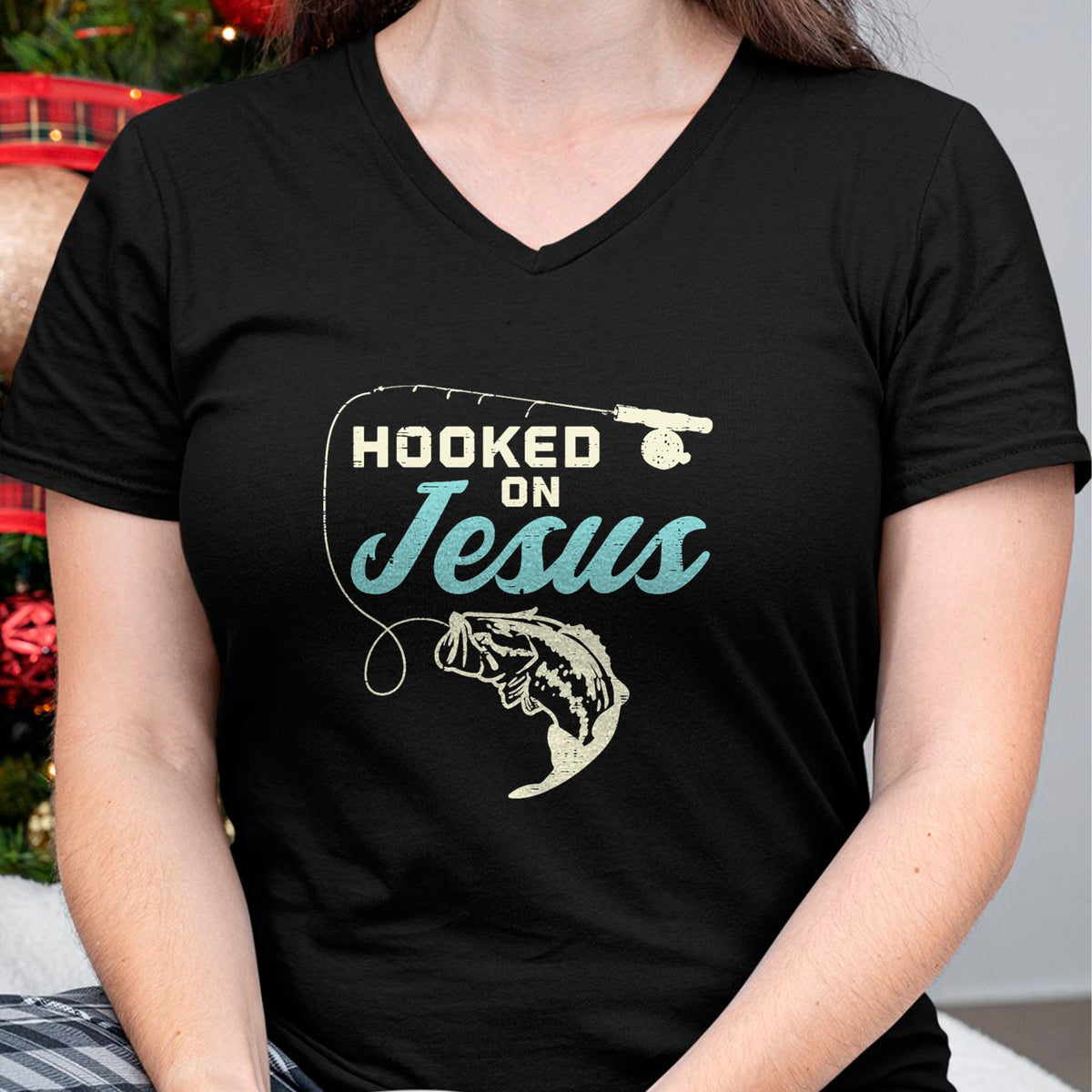 Christian Tee, Christian Faith Unisex T-Shirt/Hoodie/Sweatshirt HLT00 - Hook On Jesus Bass Fishing Christian Religious God Gift T-Shirt