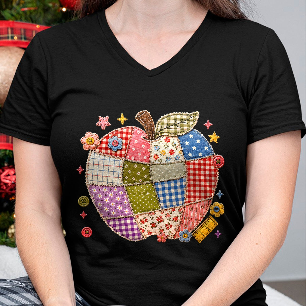 Best Student Shirt, Funny Back To School UnisexT-Shirt/Hoodie/Sweatshirt HLT00 - Cute Patchwork Preppy Apples Back to School Teacher Student T-Shirt (2)